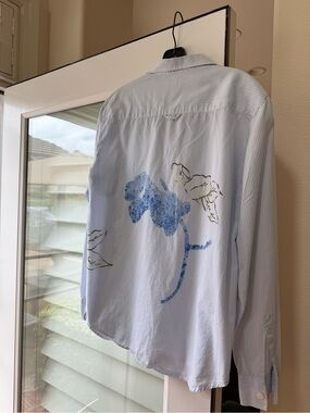 Armani Jeans Light Blue Pinstripe Shirt with Blue Floral Print